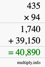 How to calculate 435 times 94 using long multiplication