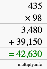 How to calculate 435 times 98 using long multiplication