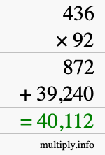 How to calculate 436 times 92 using long multiplication