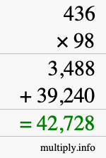 How to calculate 436 times 98 using long multiplication