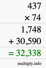 How to calculate 437 times 74 using long multiplication