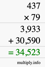 How to calculate 437 times 79 using long multiplication