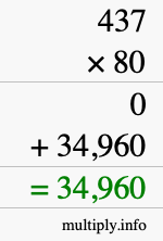 How to calculate 437 times 80 using long multiplication