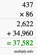 How to calculate 437 times 86 using long multiplication