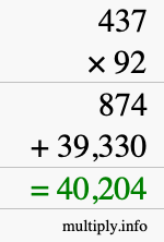 How to calculate 437 times 92 using long multiplication