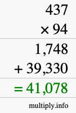 How to calculate 437 times 94 using long multiplication