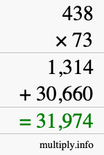 How to calculate 438 times 73 using long multiplication