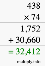 How to calculate 438 times 74 using long multiplication