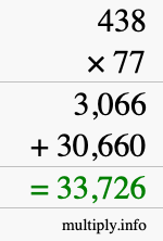 How to calculate 438 times 77 using long multiplication
