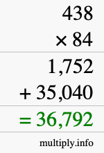 How to calculate 438 times 84 using long multiplication