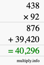 How to calculate 438 times 92 using long multiplication