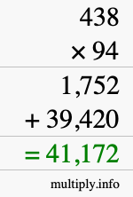 How to calculate 438 times 94 using long multiplication