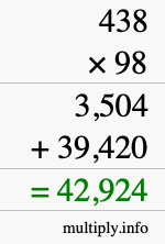How to calculate 438 times 98 using long multiplication