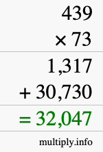 How to calculate 439 times 73 using long multiplication