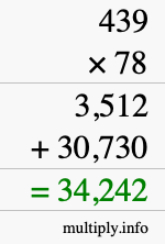 How to calculate 439 times 78 using long multiplication