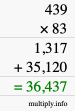 How to calculate 439 times 83 using long multiplication