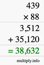 How to calculate 439 times 88 using long multiplication