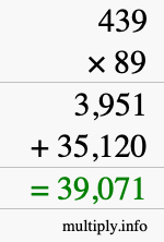 How to calculate 439 times 89 using long multiplication