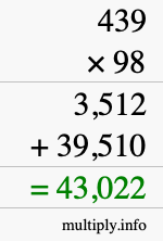 How to calculate 439 times 98 using long multiplication