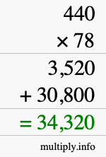 How to calculate 440 times 78 using long multiplication