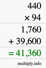 How to calculate 440 times 94 using long multiplication