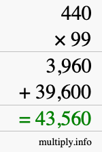 How to calculate 440 times 99 using long multiplication