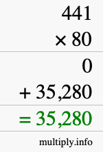 How to calculate 441 times 80 using long multiplication