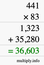 How to calculate 441 times 83 using long multiplication How to calculate 441 times 83 using long multiplication
