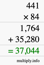 How to calculate 441 times 84 using long multiplication