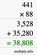 How to calculate 441 times 88 using long multiplication