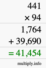 How to calculate 441 times 94 using long multiplication