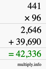 How to calculate 441 times 96 using long multiplication