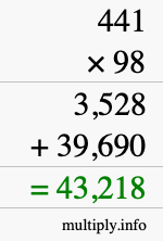 How to calculate 441 times 98 using long multiplication