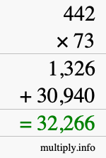 How to calculate 442 times 73 using long multiplication