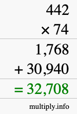 How to calculate 442 times 74 using long multiplication