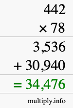 How to calculate 442 times 78 using long multiplication