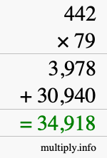 How to calculate 442 times 79 using long multiplication