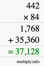 How to calculate 442 times 84 using long multiplication