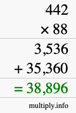 How to calculate 442 times 88 using long multiplication