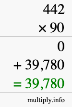 How to calculate 442 times 90 using long multiplication