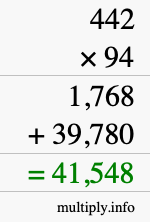 How to calculate 442 times 94 using long multiplication