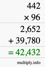 How to calculate 442 times 96 using long multiplication