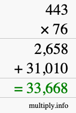 How to calculate 443 times 76 using long multiplication