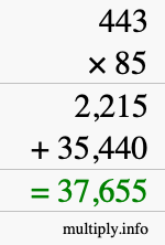 How to calculate 443 times 85 using long multiplication How to calculate 443 times 85 using long multiplication