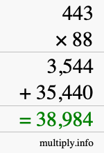 How to calculate 443 times 88 using long multiplication