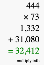 How to calculate 444 times 73 using long multiplication