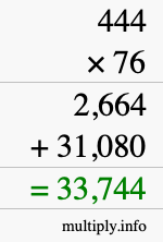 How to calculate 444 times 76 using long multiplication