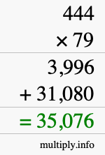 How to calculate 444 times 79 using long multiplication
