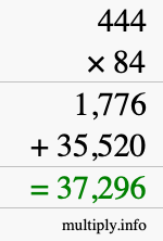How to calculate 444 times 84 using long multiplication