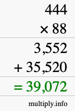 How to calculate 444 times 88 using long multiplication